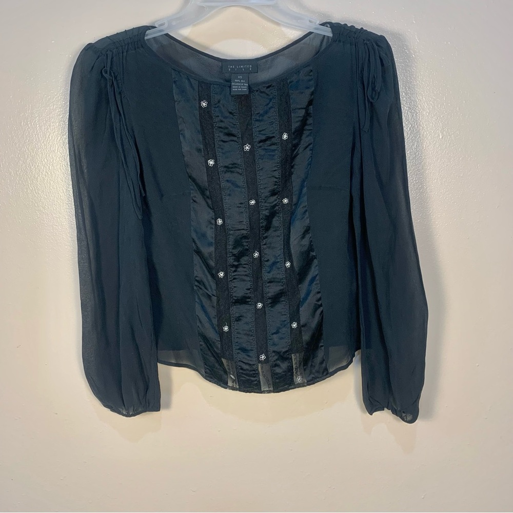VTG The Limited 100% Silk Puff Sleeve Lace Daisy Sheer Panels Blouse